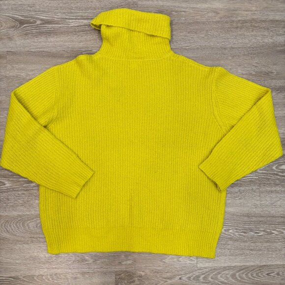 A.C.W. Yellow Oversized Turtleneck Sweater Long Sleeve Cable Knitted Pullover M - Picture 4 of 11